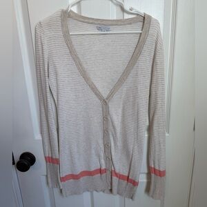 GAP Beige and Peach Striped Cardigan Oatmeal + Peach XS
